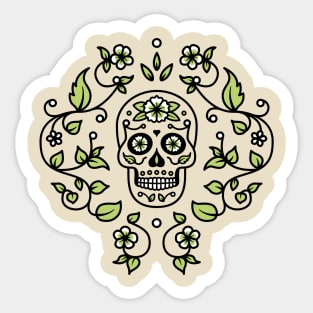 Sugar Skull Floral Vine Motif Sticker